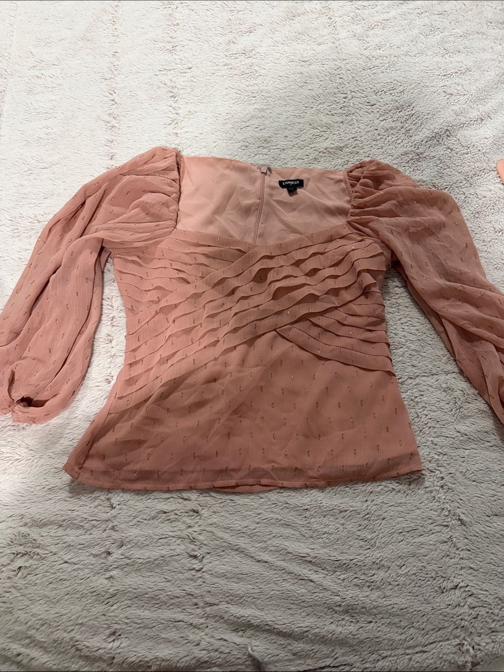 Express Dusty Rose Ruffle Sheer Long Sleeve Blouse